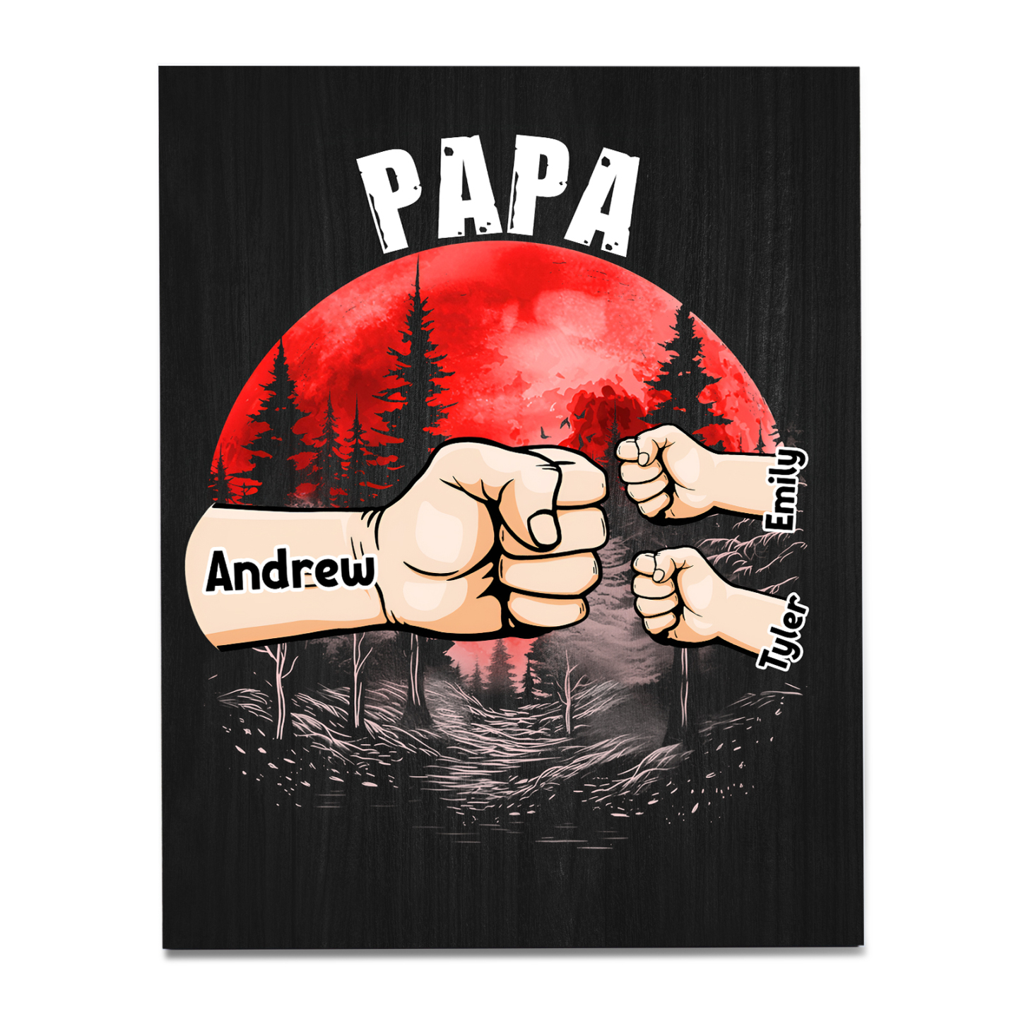 À Mon Papa/Papi-Cadre en Bois Poings 3 Prénoms Personnalisés avec Texte