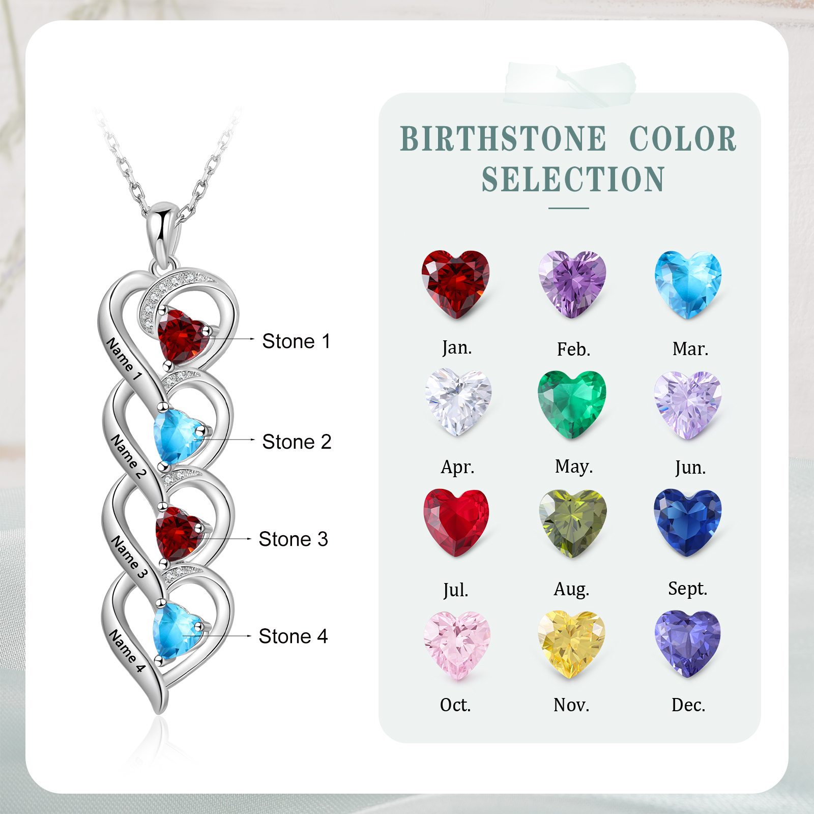 Collier Pendentif Cœur 4 Prénoms Personnalisés Collier Femmes