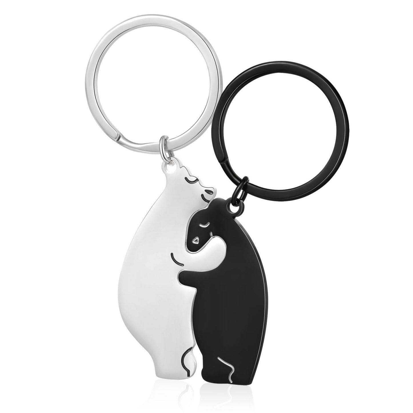 2PCS Porte-Clés Ours Couple 2 Prénoms Personnalisés