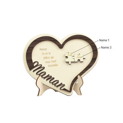 À ma Maman - Décoration en bois Cœur Puzzle 2 Prénoms Personnalisés Ornement pour Famille