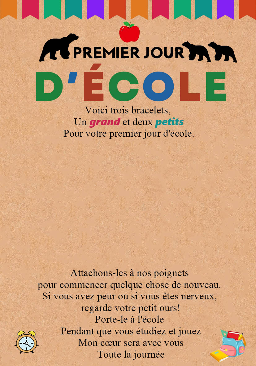 3PCS Ensemble de Bracelets Ours - Cadeau Rentrée Scolaire Premier jour d’école
