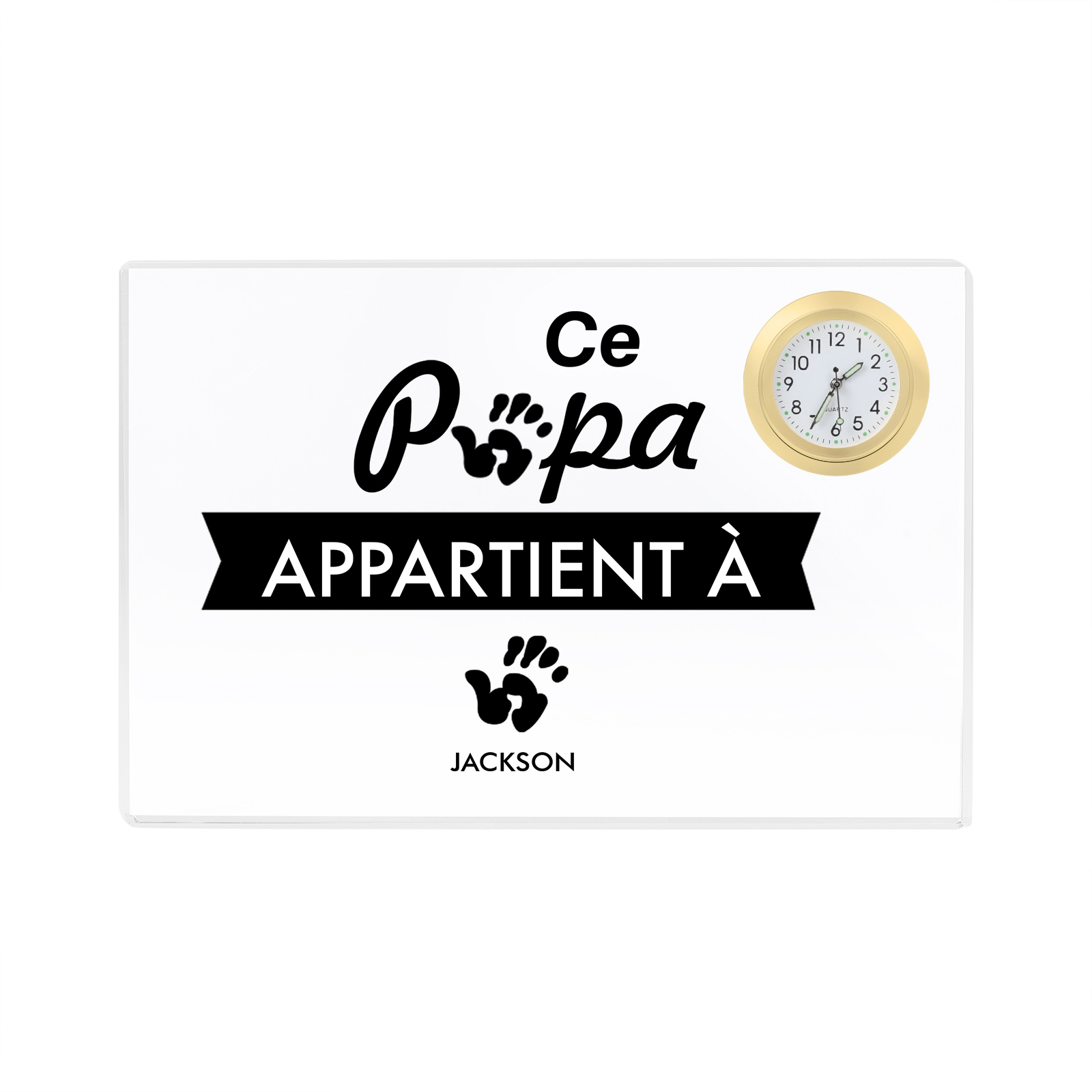 À mon papa - Plaque Acrylique rectangle avec Horloge Empreinte De Main 1 Prénom Personnalisé