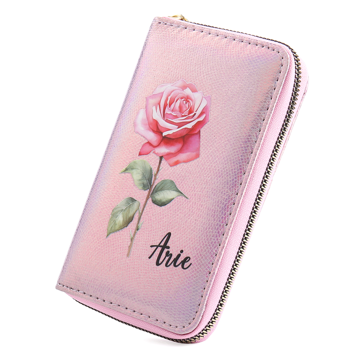 Portefeuille 1 Prénom Personnalisé avec fleur de naissance Porte-Monnaie Carte pour Femmes
