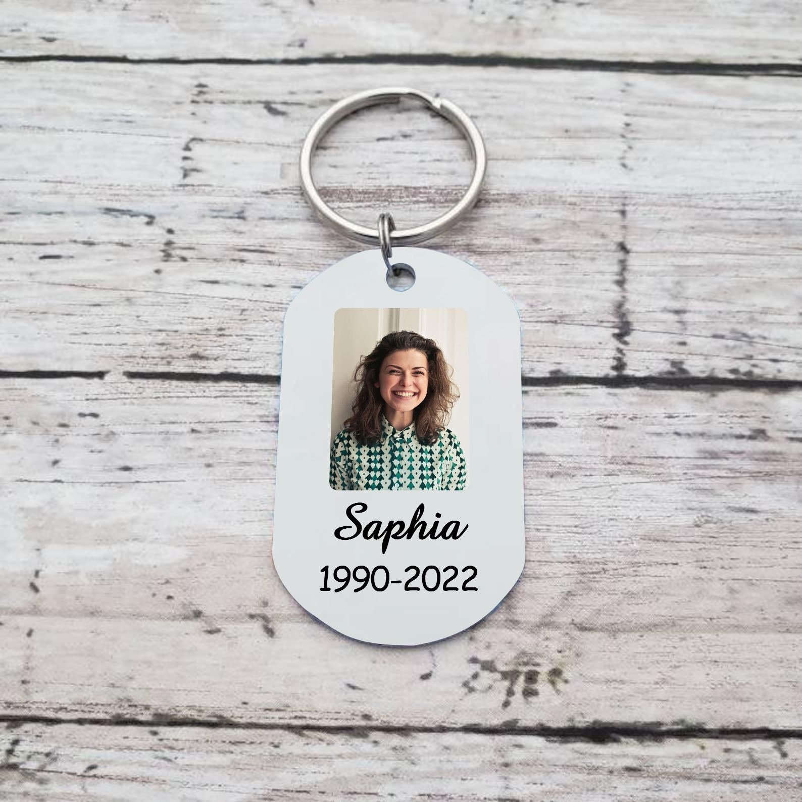 Porte-Clés Commémoratif 1 Prénom et Photo Personnalisés avec Date | Jessemade