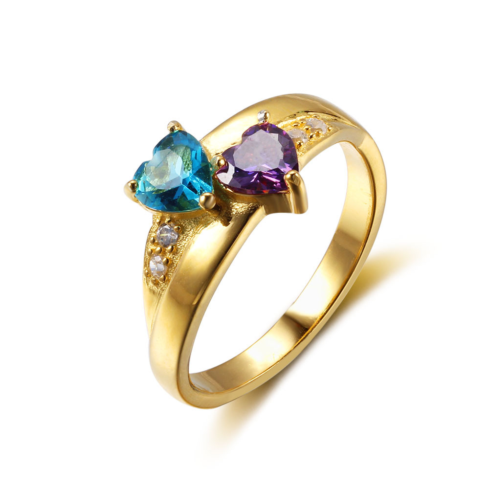 Bague 2 Prénom Personnalisé avec Pierre de Naissance