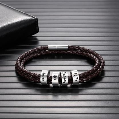 Bracelet Cuir tressé Bracelet Prénom Personnalisé Avec 4 Perles pour Homme｜Jessemade