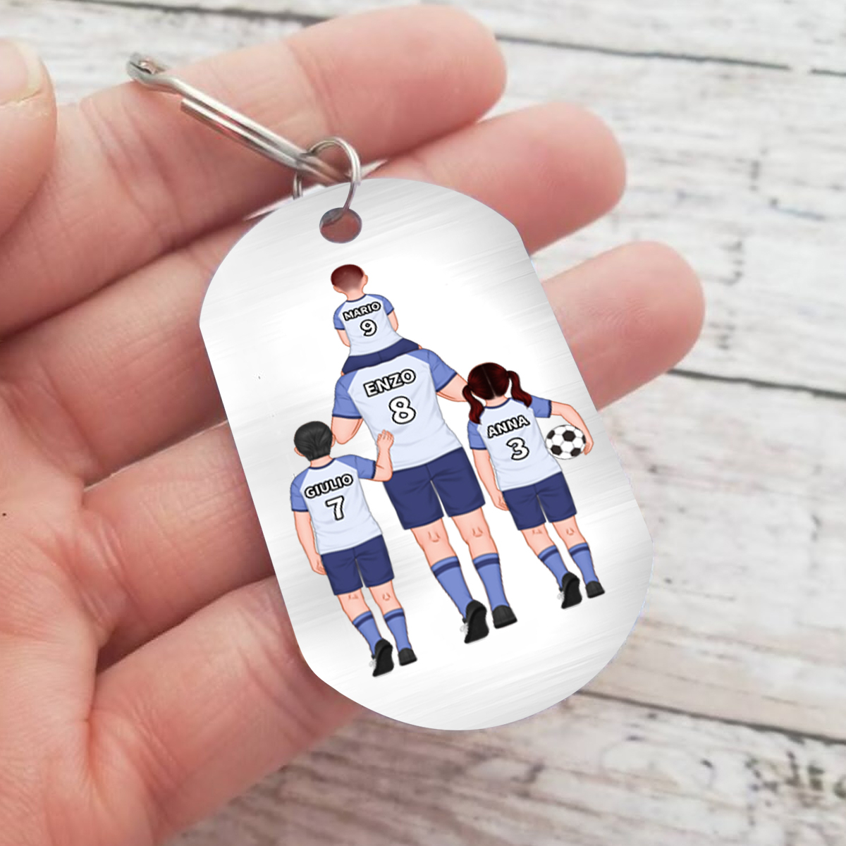 À mon Papa - Porte-Clés Famille du Football 2-4 Prénoms Personnalisés