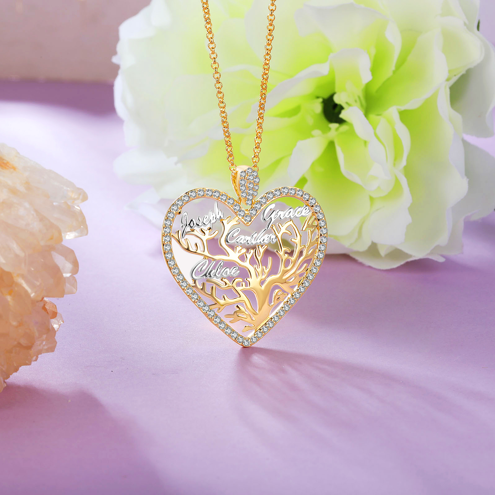 À ma Mamie - Collier Pendentif Arbre de vie Arbre généalogique 4 prénom