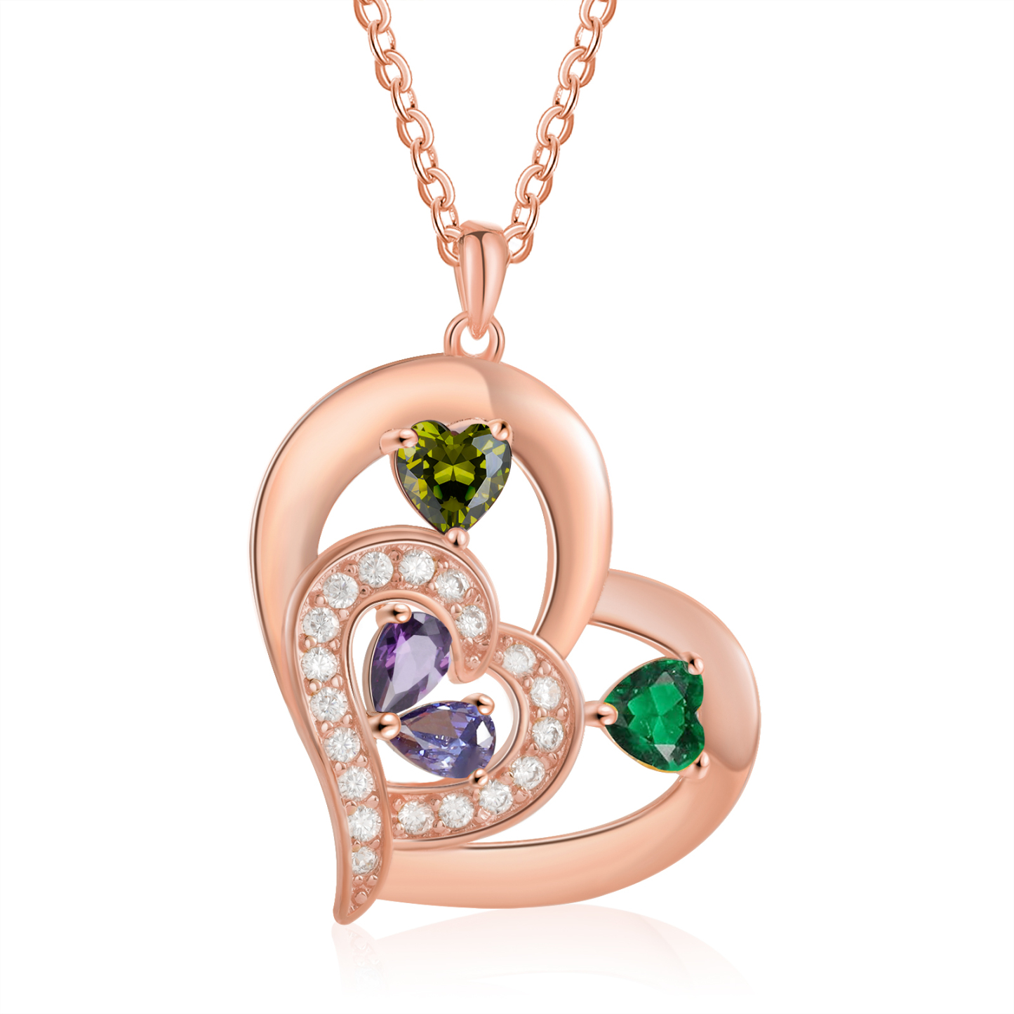 Collier Cœur 1-6 Prénoms Personnalisés avec Pierre de naissance
