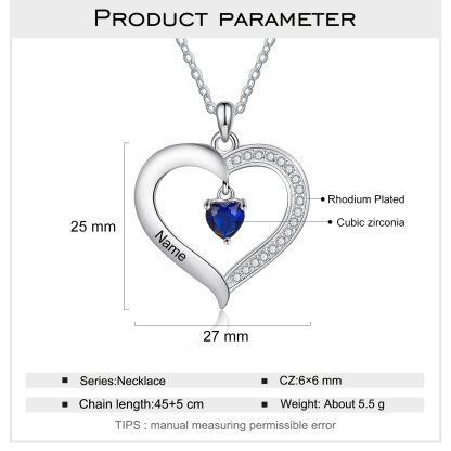 Collier 1 Prénom Personnalisé Pendentif Cœur avec 1 Pierre de Naissance