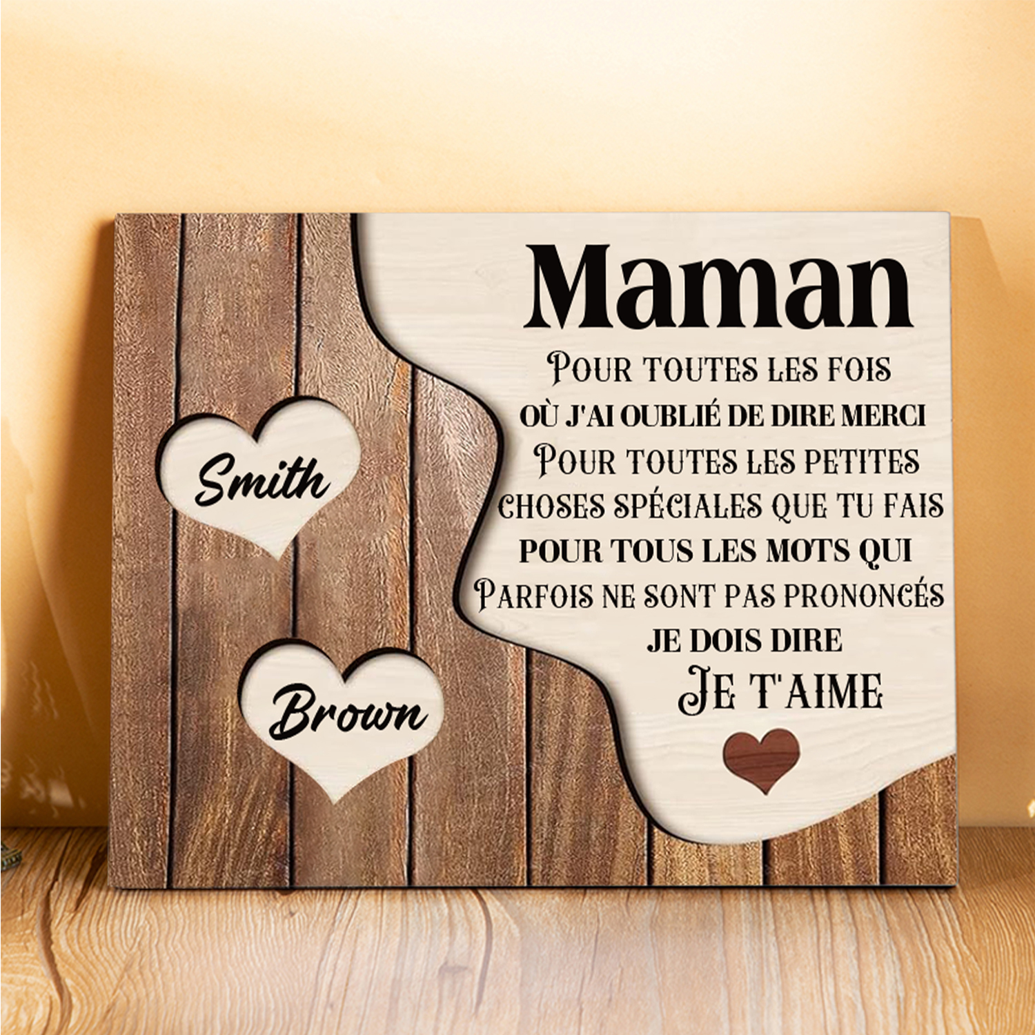 À ma Maman/Mamie - Cadre en Bois 2 Prénoms Personnalisés avec Texte Cadeau pour Famille