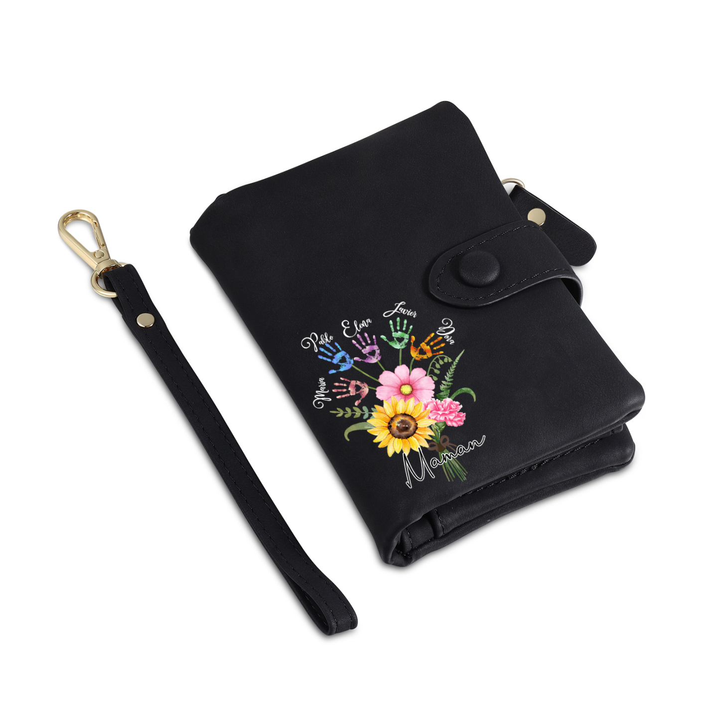 Portefeuille Fleurs 5 Prénoms et 1 Texte Personnalisés Porte-Monnaie Carte pour Femmes