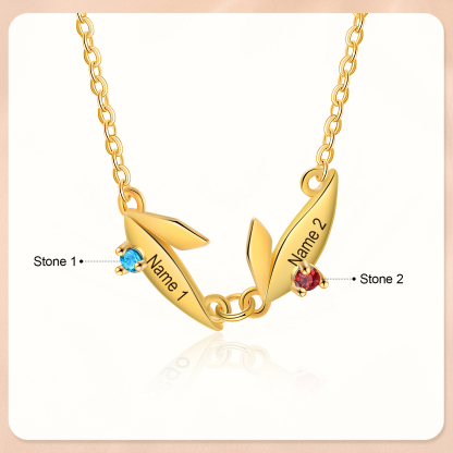 Collier Feuille 2 Prénoms Personnalisés avec Pierre de naissance Collier Femmes