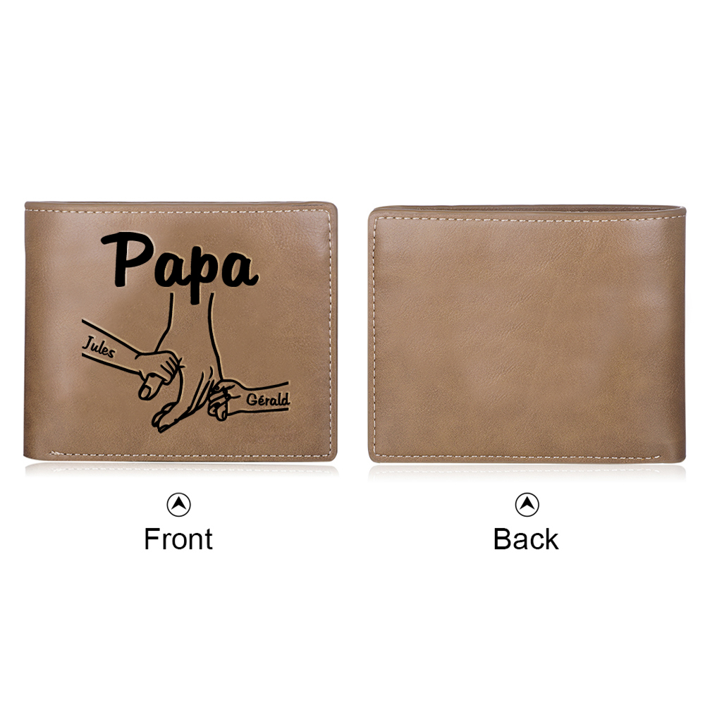À mon Papa-Portefeuille La Main Dans La Main 2 Prénoms Personnalisée  Classique Homme Porte-Monnaie Carte | Jessemade