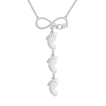 Collier Pieds Bébé 3 Prénoms Personnalisés Collier Infini pour Maman