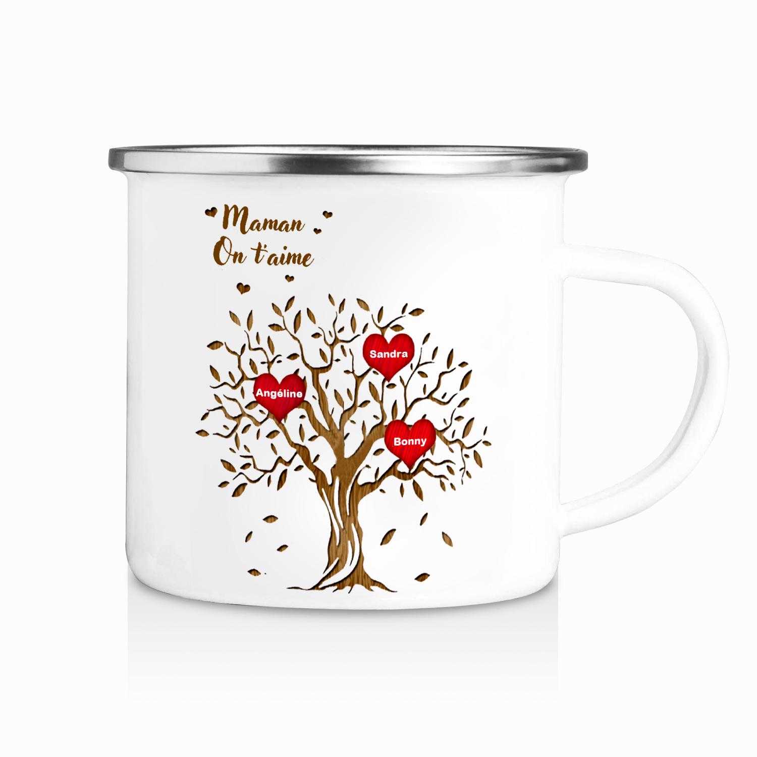 À Ma Maman/Mamie - Tasse émaillée d'Arbre de vie 3 Prénoms Personnalisés
