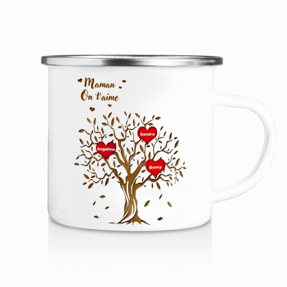 À Ma Maman/Mamie - Tasse émaillée d'Arbre de vie 3 Prénoms Personnalisés