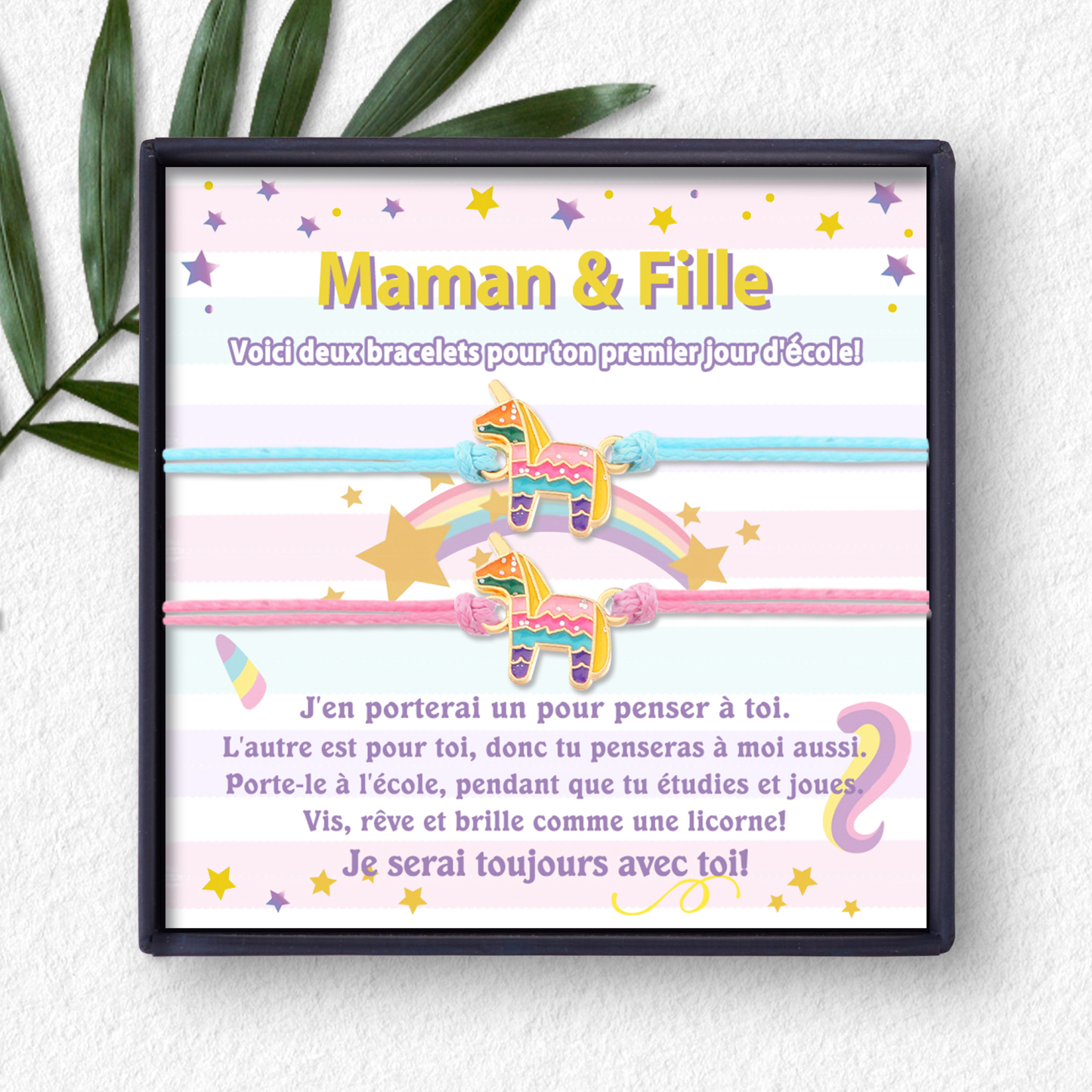 À Ma Fille-2PCS Ensemble de Bracelets Licorne - Cadeau Rentrée Scolaire Premier Jour d’École pour Enfants