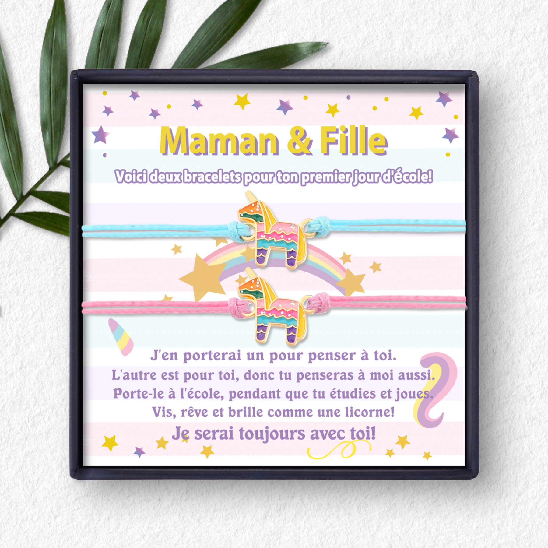 À Ma Fille-2PCS Ensemble de Bracelets Licorne - Cadeau Rentrée Scolaire Premier Jour d’École pour Enfants