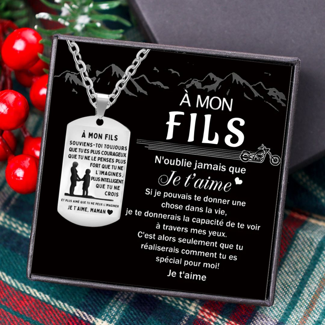 Jessemade FR À mon Fils - Collier Personnalisé Texte Gravé au dos Collier Homme