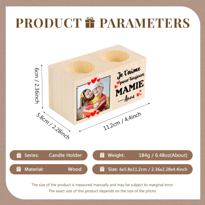 À Ma Mamie - Bougeoir en Bois 1 Prénom et Photo Personnalisés sans bougie