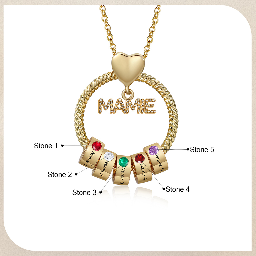 À ma Mamie - Collier Personnalisé 5 Prénoms et Pierre de naissance Or/Argent｜Jessemade