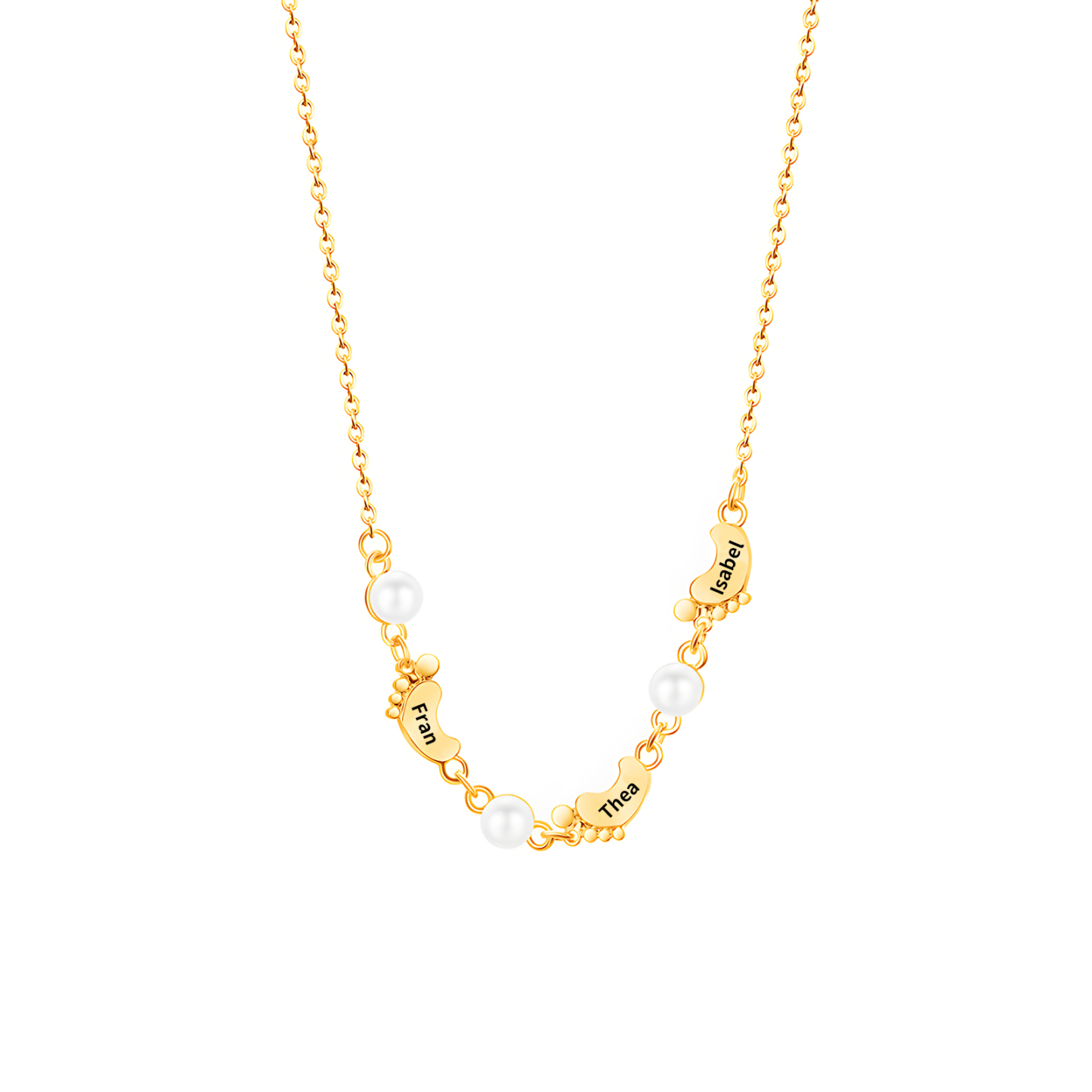 Collier Pieds Bébé et Perles 3 Prénoms Personnalisés Collier Femmes