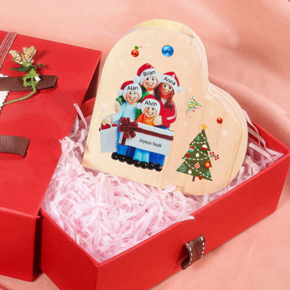 Bougeoir en Bois de Noël Poupée 4 Prénoms Personnalisés sans bougie
