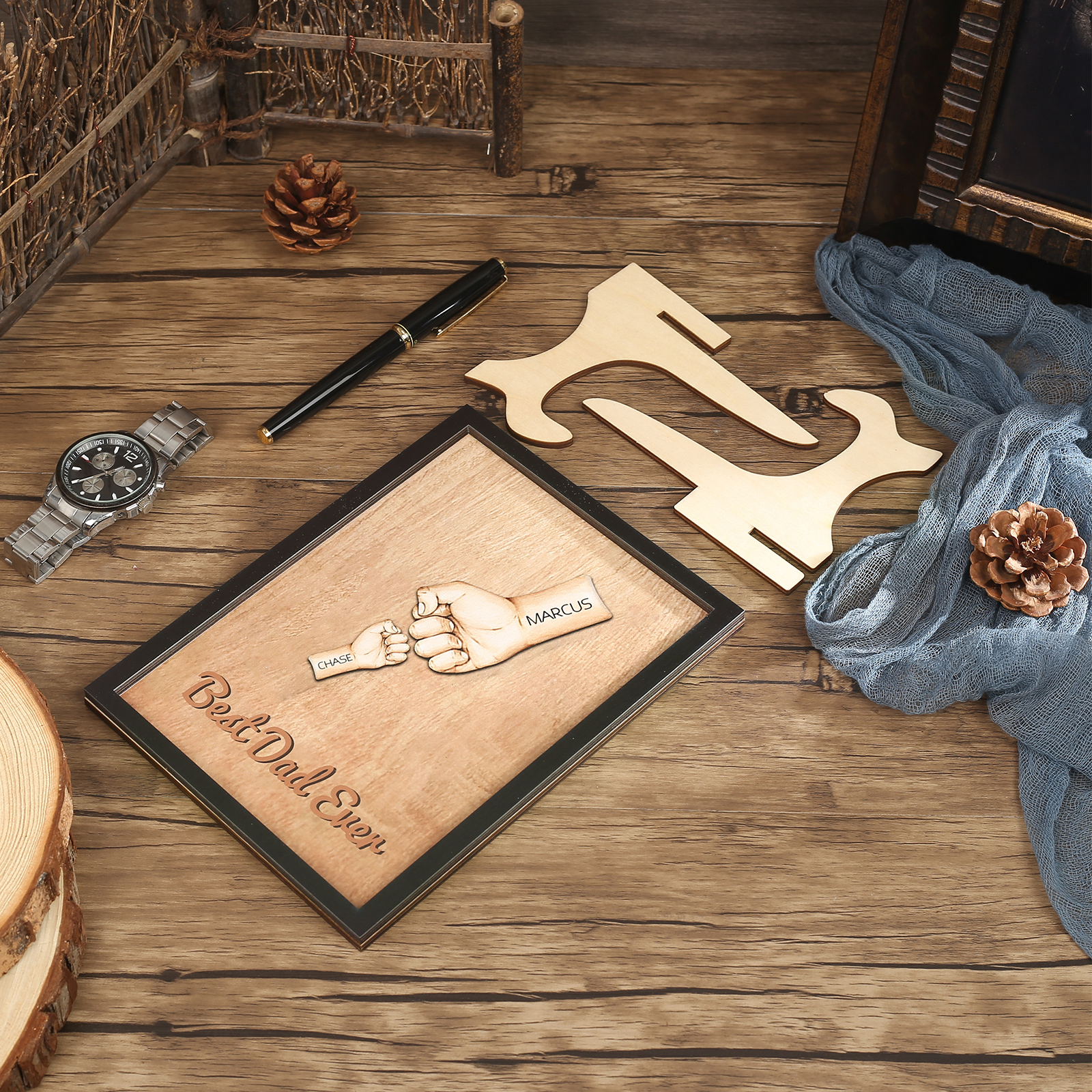 Décoration en bois Poings 2 Prénoms et 1 Texte Personnalisés Ornement Famille