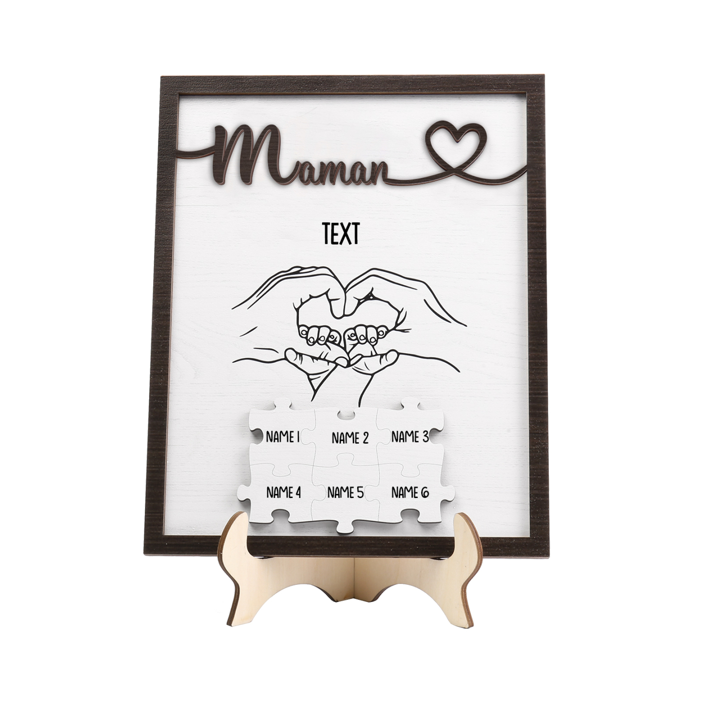 À Maman - Décoration en bois Mains et Puzzles 6 Prénoms et 1 Texte Personnalisés Ornement Famille