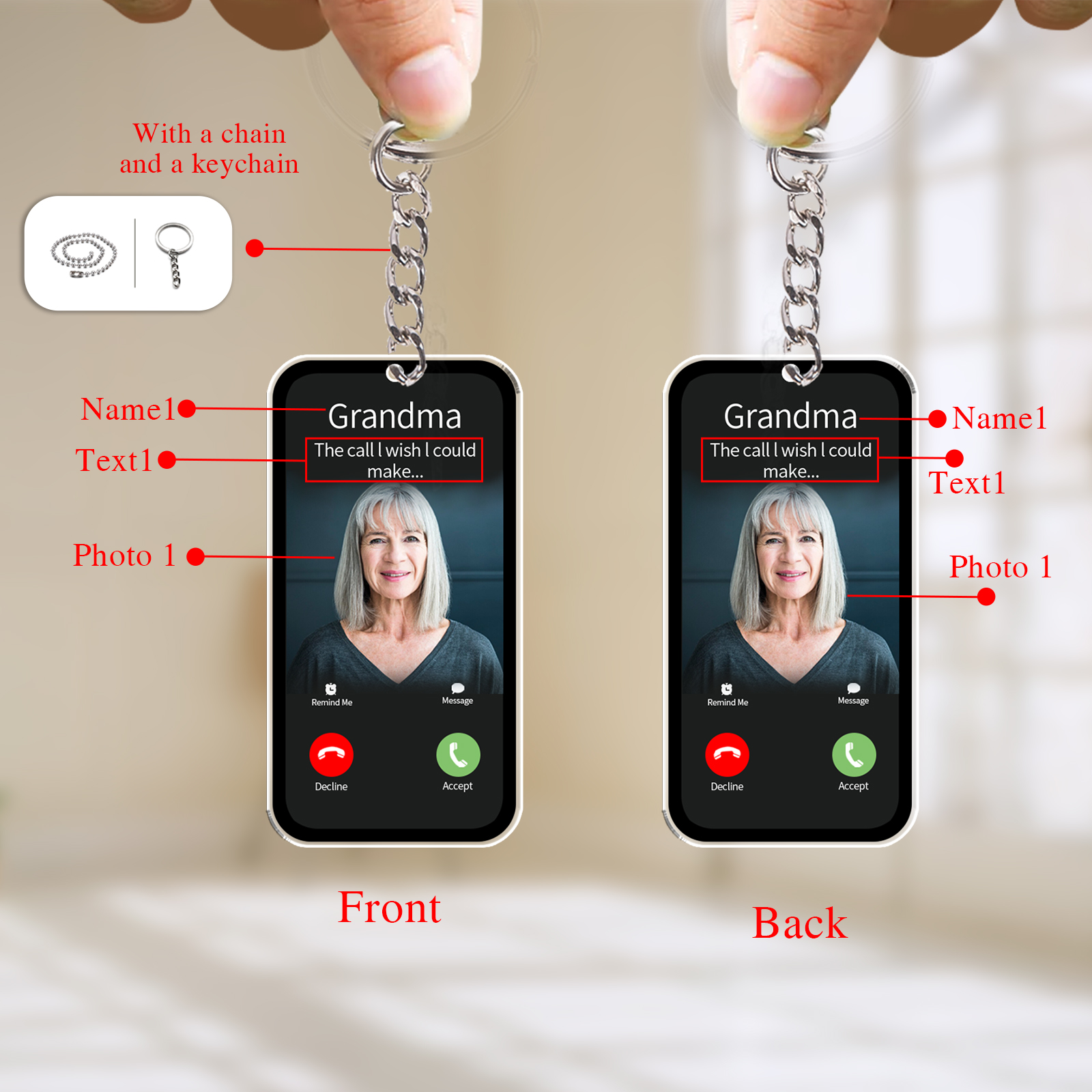 Porte-Clés Acrylique Commémoratif Photo et Prénom Personnalisés avec Texte | Jessemade