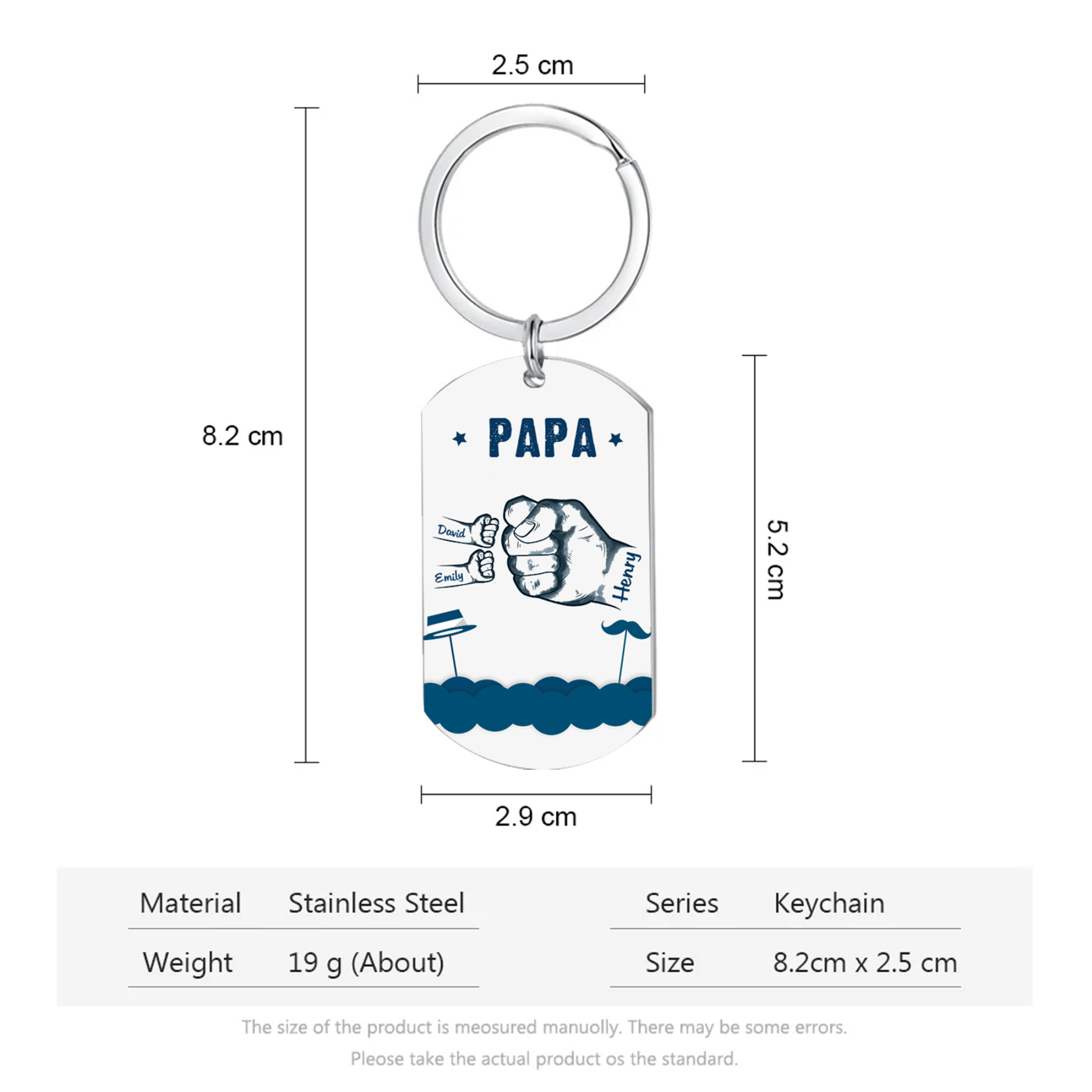 À Papa/Papi - Porte-Clés Poings 3 Prénoms Personnalisés