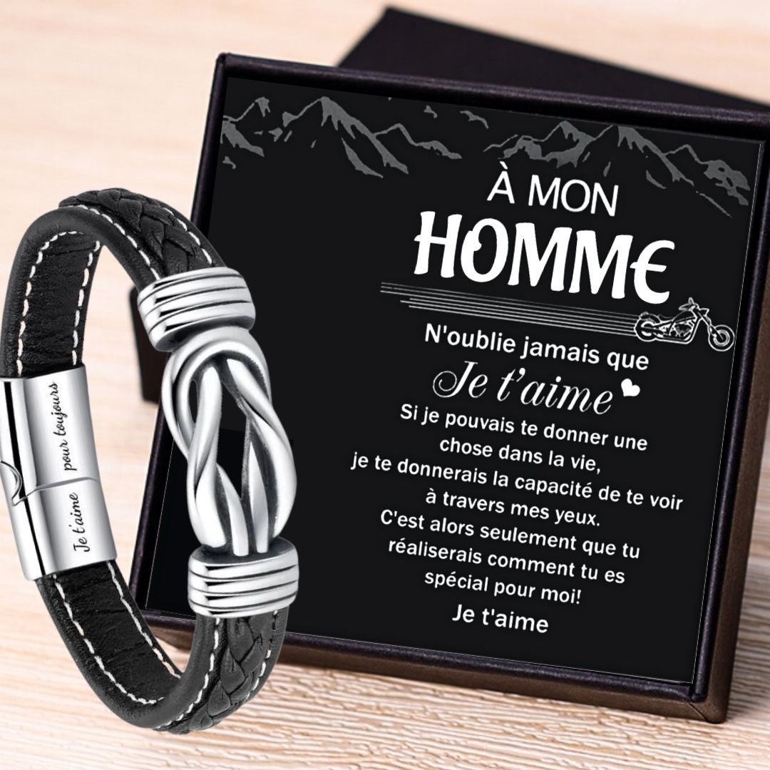 À Mon Homme-Bracelet en Cuir 2 Prénoms Personnalisés