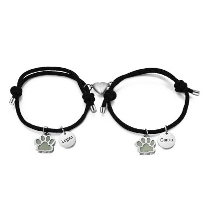 2PCS Bracelets Magnétiques 2 Prénoms Personnalisés pour Couple Bracelet Fluorescent