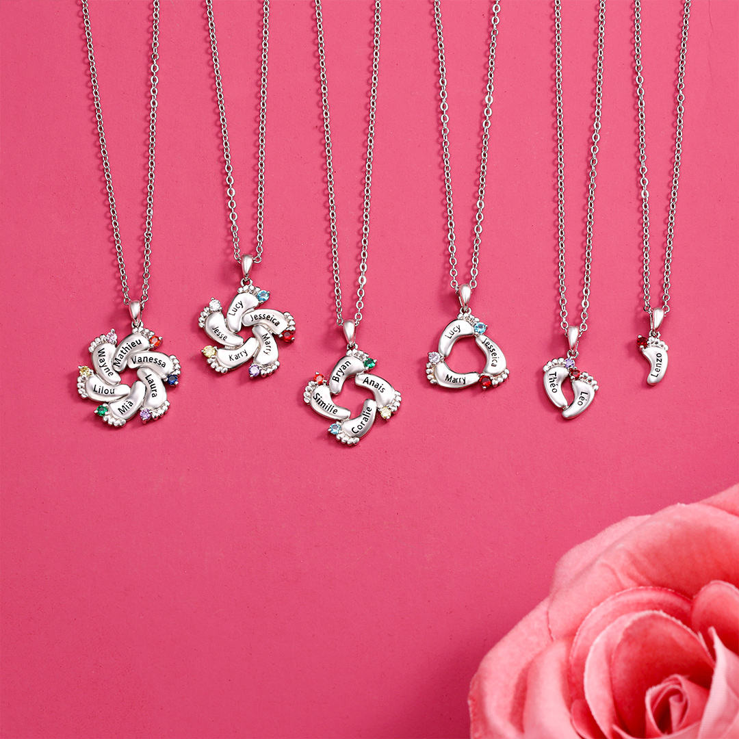 Collier 1 Prénom Personnalisé pied bebe avec pierre de naissance