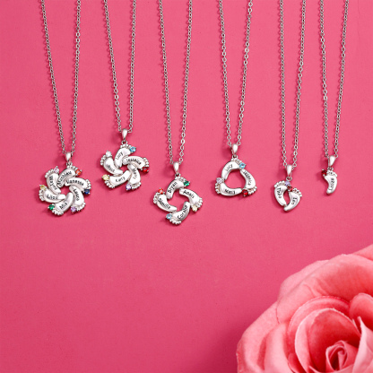 Collier 1 Prénom Personnalisé pied bebe avec pierre de naissance