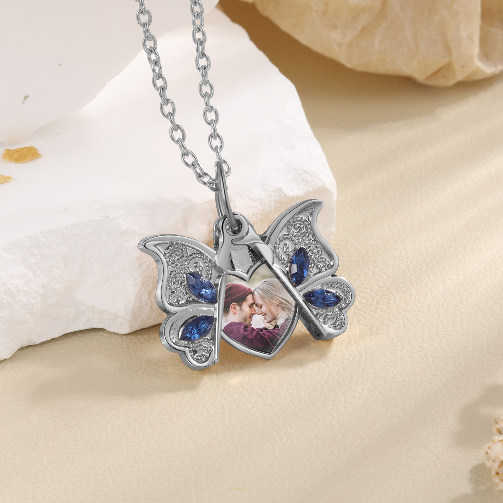 Collier ouvert Papillon photo Personnalisée Pendentif