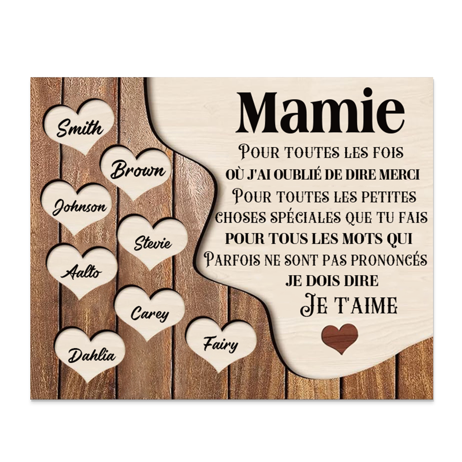 À ma Maman/Mamie - Cadre en Bois 8 Prénoms Personnalisés avec Texte Cadeau pour Famille