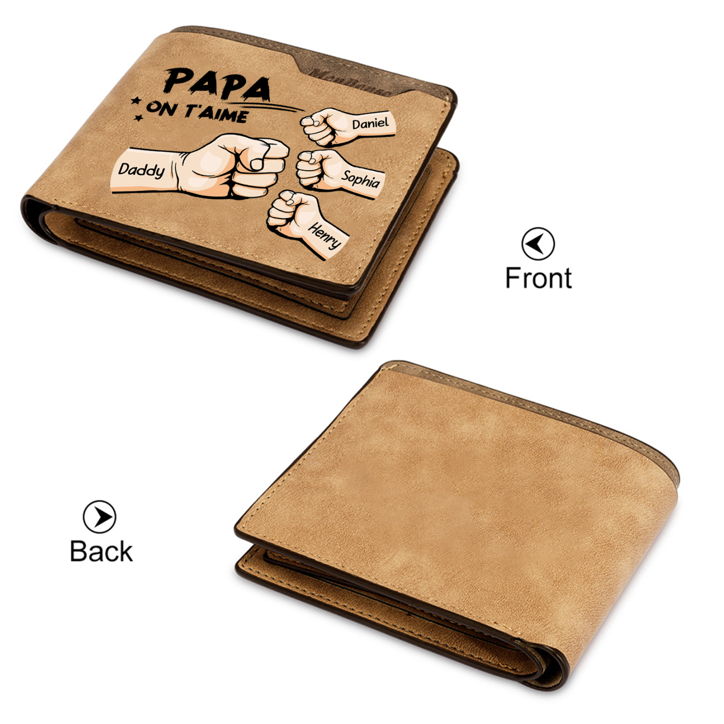 À mon Papa-Portefeuille Poings 4 Prénoms Personnalisés Classique Homme