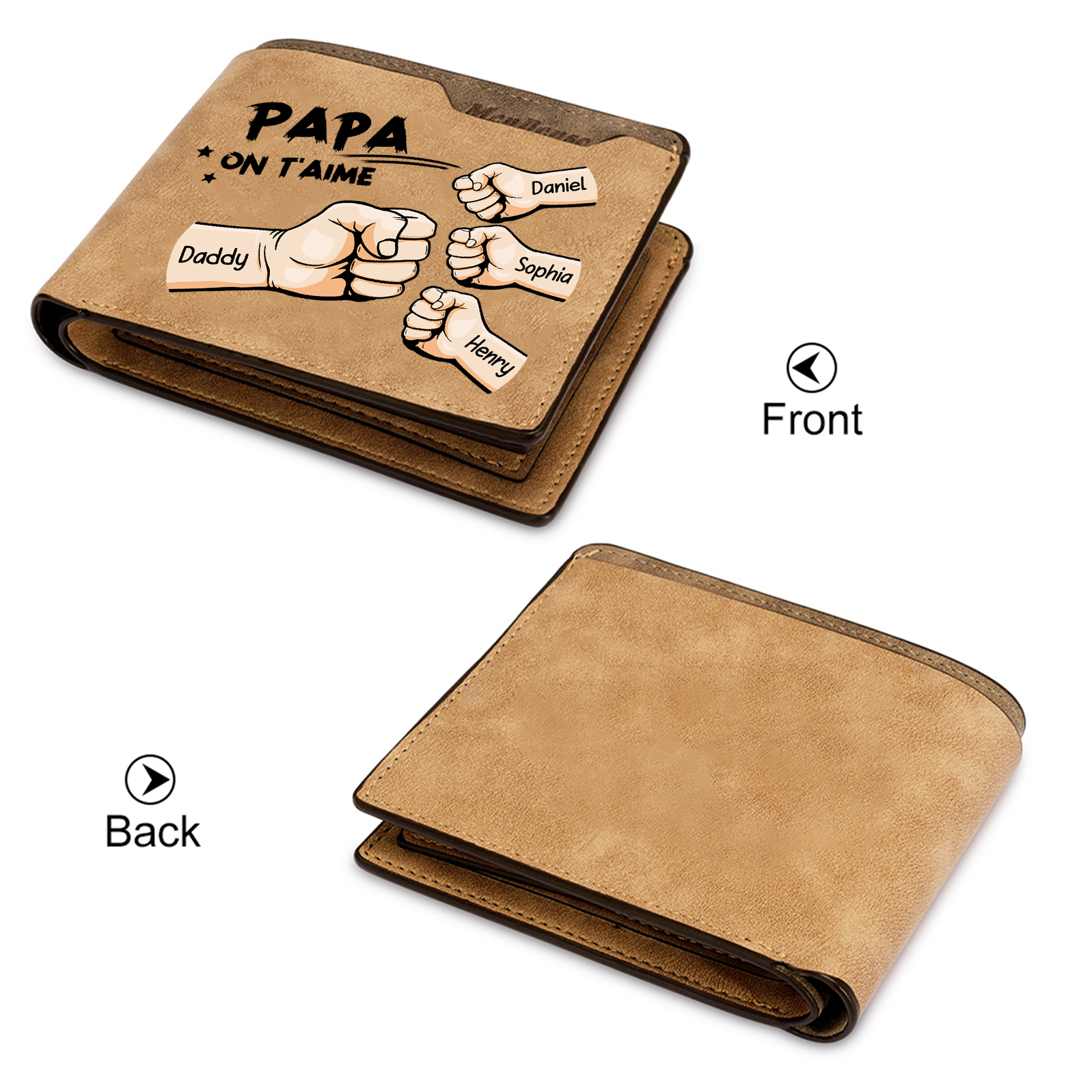 À mon Papa-Portefeuille Poings 4 Prénoms Personnalisés Classique Homme