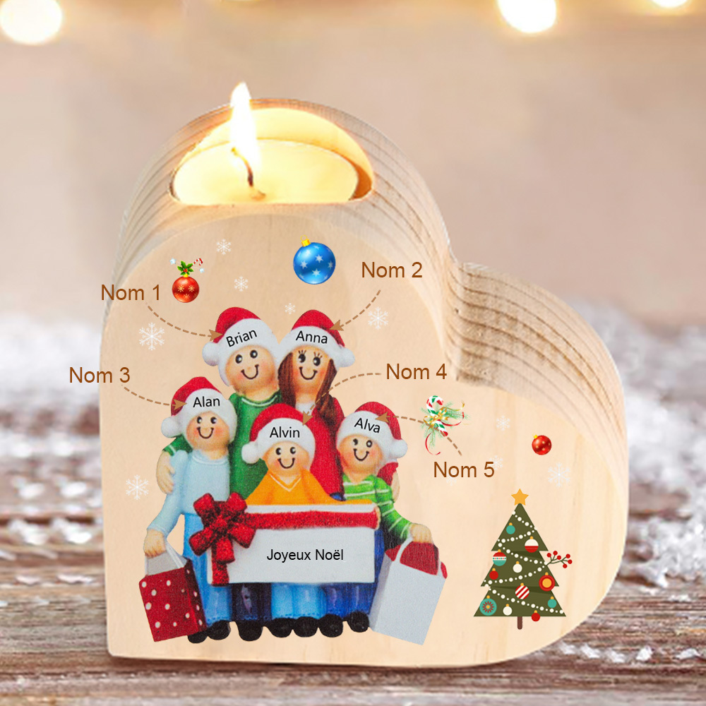 Bougeoir en Bois de Noël Poupée 5 Prénoms Personnalisés sans bougie