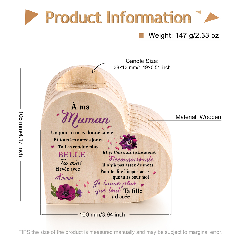 À Ma Maman - Bougeoir en Bois sans bougie Cadeau de Fille pour Maman