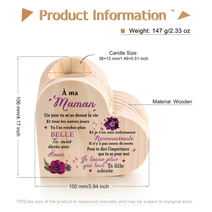 À Ma Maman - Bougeoir en Bois sans bougie Cadeau de Fille pour Maman