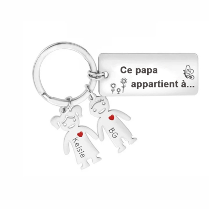 Jessemade FR À mon Papa - Porte-Clés 2 Prénoms Personnalisé Avec Breloques 2 Enfants
