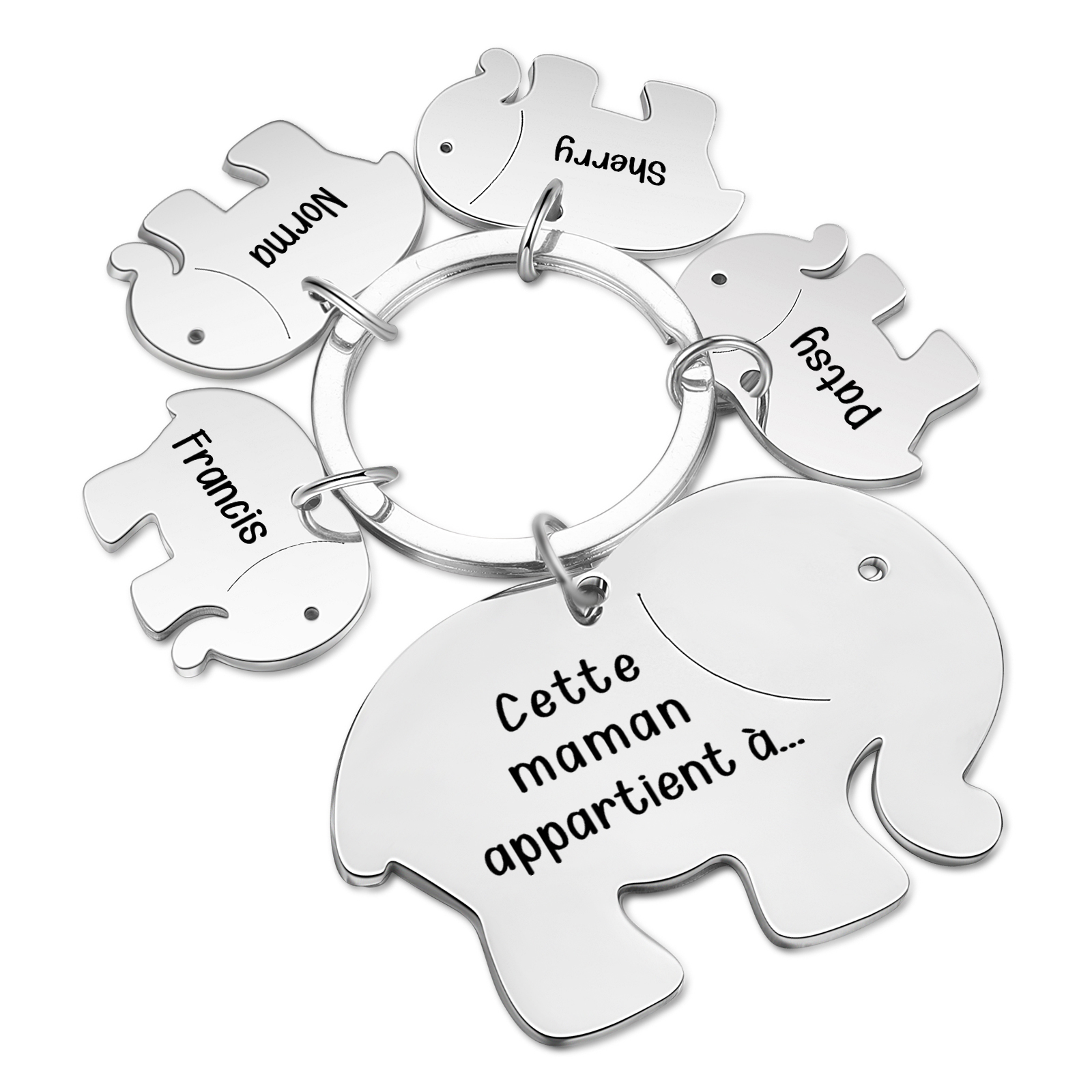 À Maman/Mamie - Porte-Clés Éléphant 4 Prénoms Personnalisés avec Texte