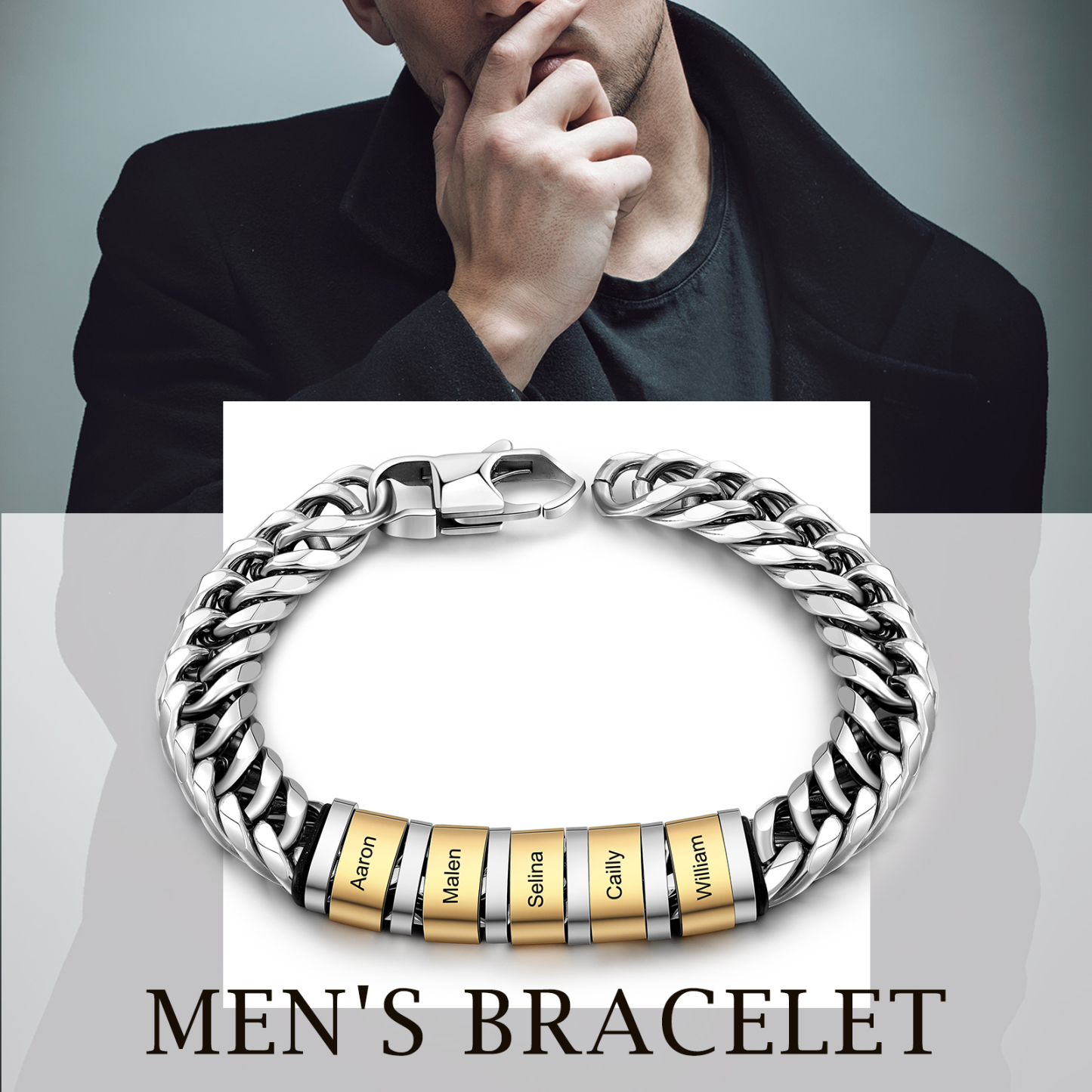 À mon Papa - Bracelet personnalisé en Acier inoxydable avec 5 Prénoms gravés | Jessemade