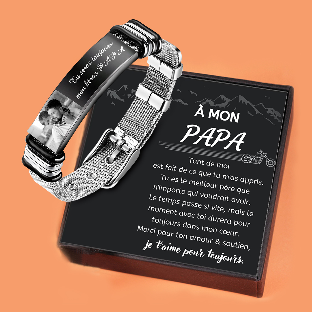 À mon Papa - Bracelet Personnalisé 2 texte avec photo