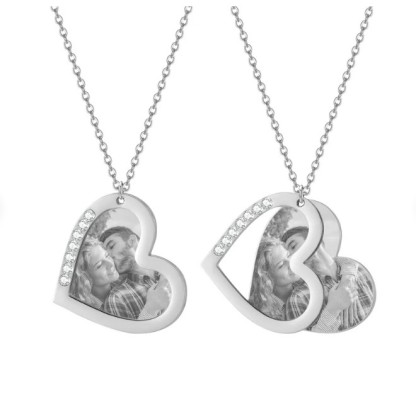 Collier Coeur Photo et Texte Personnalisé Pendentif pour Femme｜Jessema