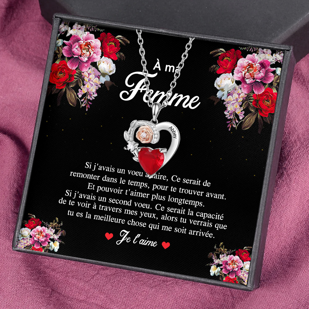 À ma Femme - Collier Cœur 1 Prénom Personnalisé avec Pierre de Naissance
