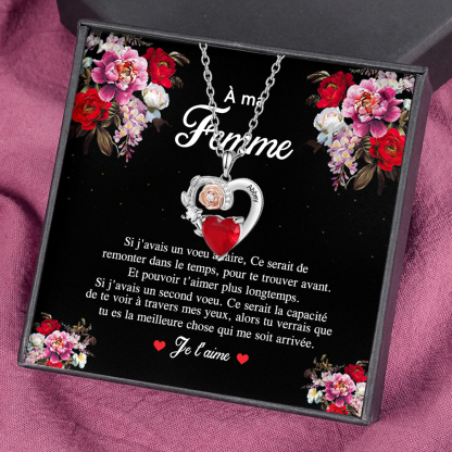 À ma Femme - Collier Cœur 1 Prénom Personnalisé avec Pierre de Naissance